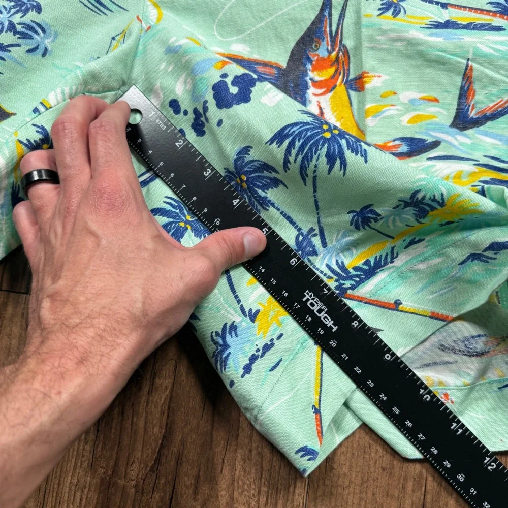 Polo Ralph Lauren Linen Shorts Mens 32 Mint Green Swordfish Marlin Boat Palm Sea